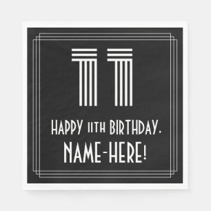 11th Birthday: Art Deco Inspired Look "11" + Name Napkins