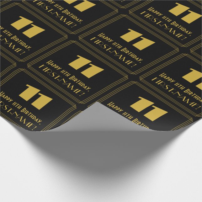 11th Birthday – Art Deco Inspired Look "11" & Name Wrapping Paper (Corner)