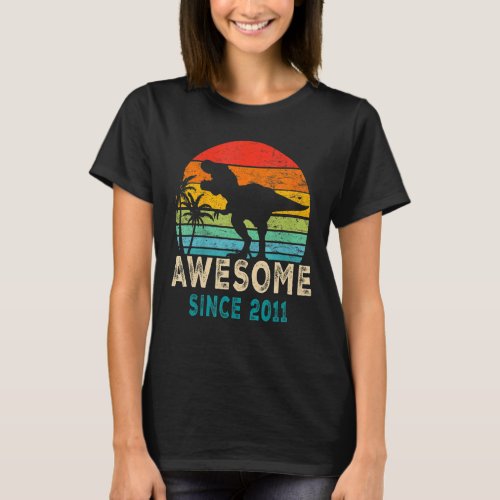 11th Birthday Awesome 2011 Dinosaur 11 Years Old B T_Shirt