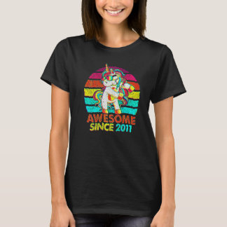 11th Birthday  Awesome Since 2011 Unicorn Flossing T-Shirt