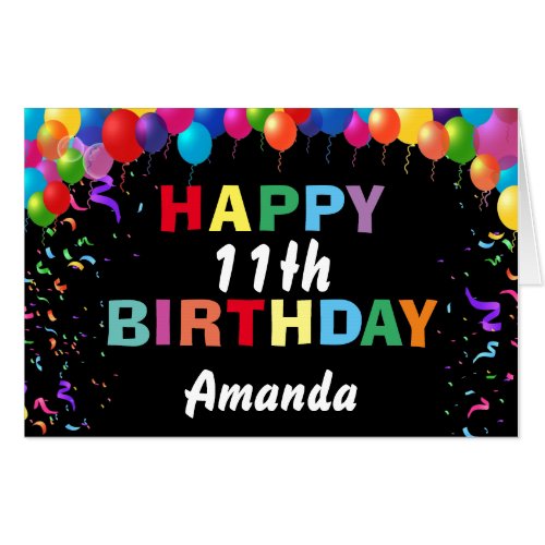 11th Birthday Balloons Black Extra Large Jumbo Card