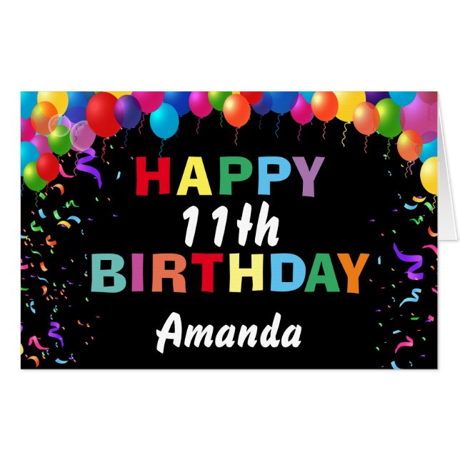 11th Birthday Balloons Black Extra Large Jumbo Card (Front Horizontal)