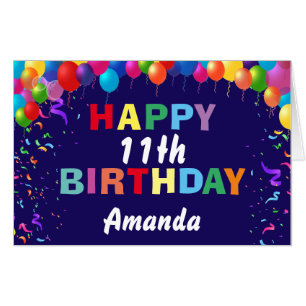11th Birthday Balloons Navy Blue Extra Large Jumbo Card