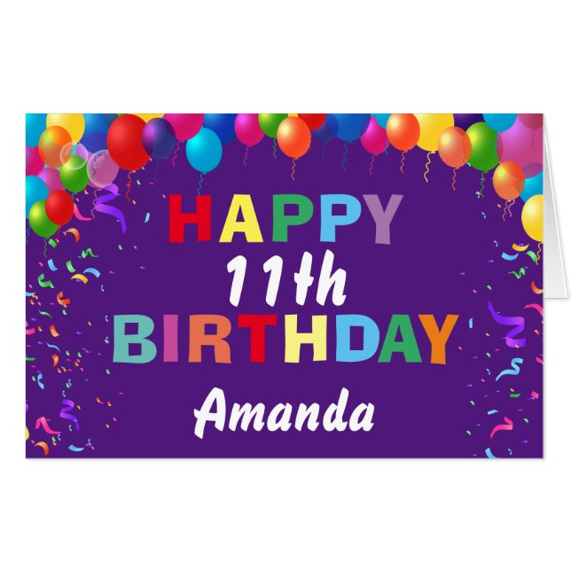 11th Birthday Balloons Purple Extra Large Jumbo Card (Front Horizontal)