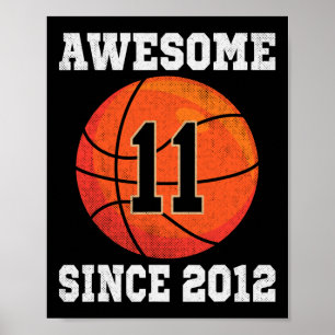 11th Birthday Basketball Lover 11 Years Old Vintag Poster