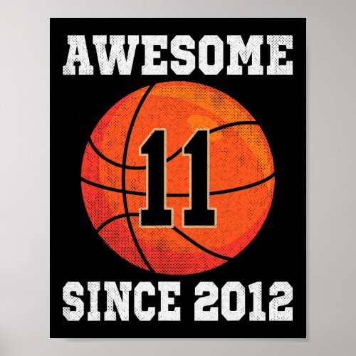 11th Birthday Basketball Lover 11 Years Old Vintag Poster
