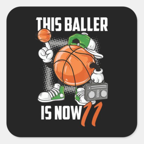 11th Birthday Basketball Player Funny 11 Years Old Square Sticker