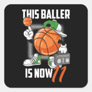 11th Birthday Basketball Player Funny 11 Years Old Square Sticker
