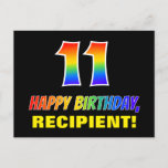 [ Thumbnail: 11th Birthday: Bold, Fun, Simple, Rainbow 11 Postcard ]
