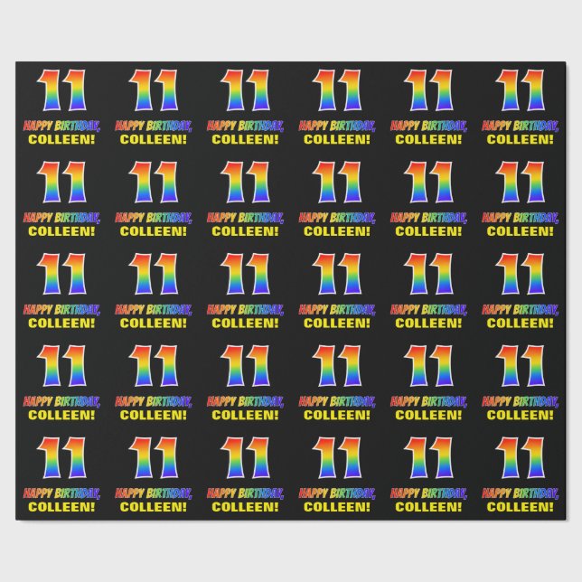 11th Birthday: Bold, Fun, Simple, Rainbow 11 Wrapping Paper (Seam)