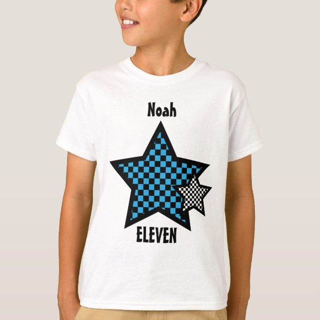 11th Birthday Boy CHECKED Star Custom Name V24 T-Shirt (Front)