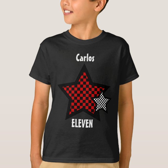 11th Birthday Boy CHECKED Star Custom Name V25 T-Shirt (Front)