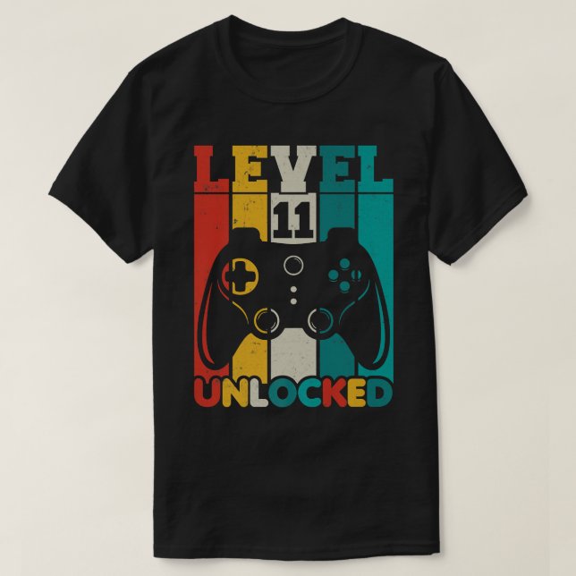 11th Birthday Boy Level 11 Unlocked 11 Year Old Vi T-Shirt (Design Front)