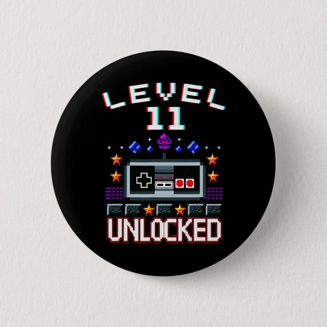 11th Birthday Boy Level 11 Unlocked Funny Video Ga Button (Front)