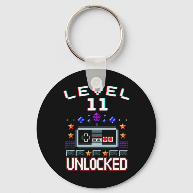 11th Birthday Boy Level 11 Unlocked Funny Video Ga Keychain (Front)