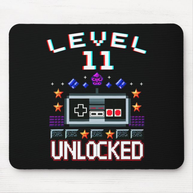 11th Birthday Boy Level 11 Unlocked Funny Video Ga Mouse Pad (Front)