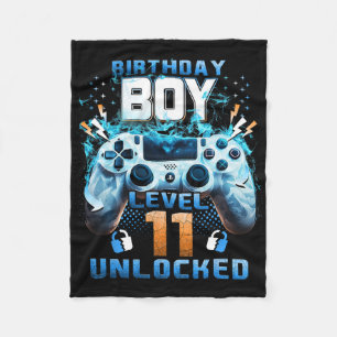 11th Birthday Boys Level 11 Unlocked 11 Years Old Fleece Blanket