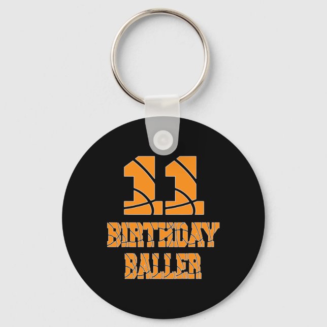 11th Birthday Byller Boy 11 Years Old Bysketbyll T Keychain (Front)
