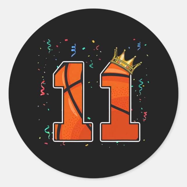 11th Birthday Bysketbyll Big Number 11 Year Old Bo Classic Round Sticker (Front)