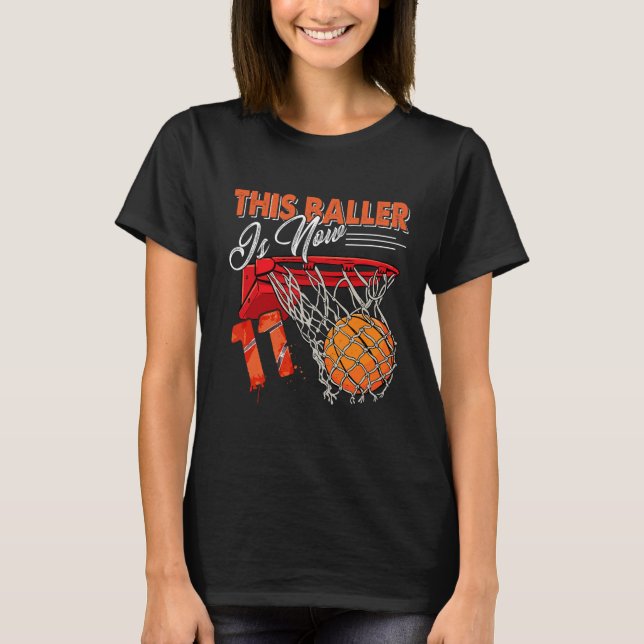 11th Birthday Bysketbyll Fun 11 Years Old Kids Gif T-Shirt (Front)