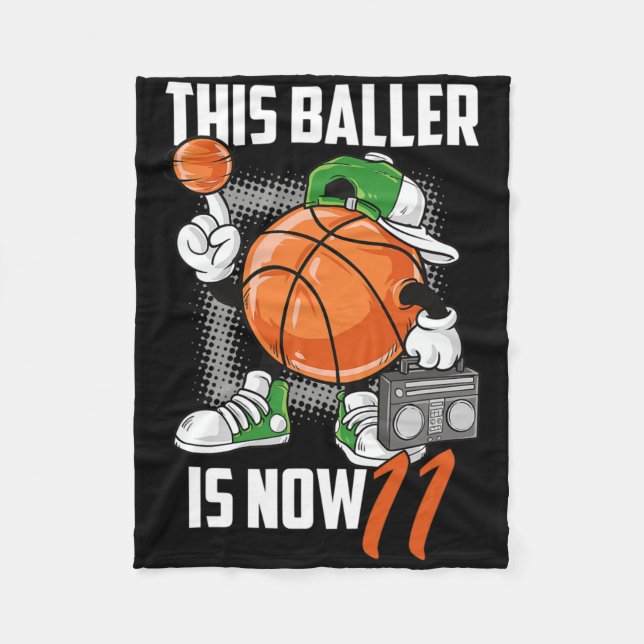 11th Birthday Bysketbyll Player Fun 11 Years Old K Fleece Blanket (Front)