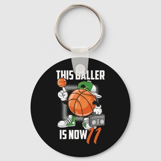 11th Birthday Bysketbyll Player Fun 11 Years Old K Keychain (Front)
