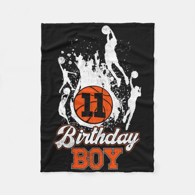 11th Birthday Bysketbyll Theme Birthday Boy 11 Yrs Fleece Blanket (Front)