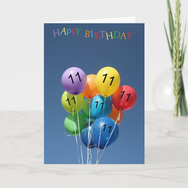 11th Birthday Card colored balloons (Front)