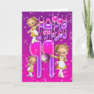 11th Birthday Card cute little glitter maids