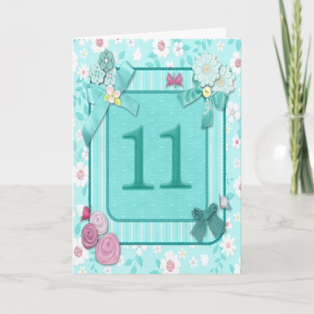 11th birthday card with flowers (Front)