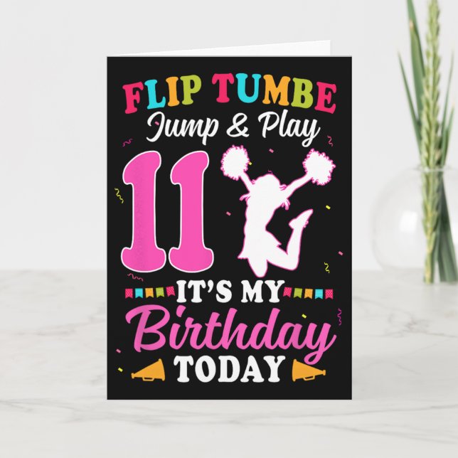 11th Birthday Cheerleading Girl 11 Year Old Cheerl Card (Front)