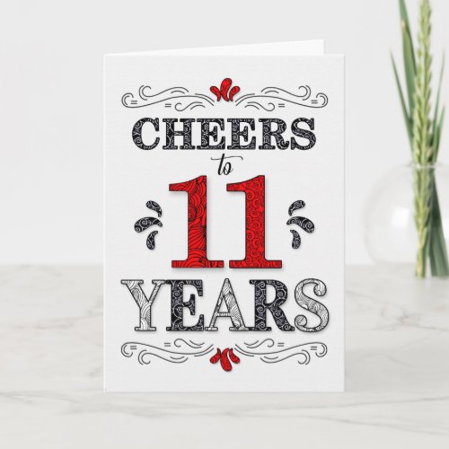 11th Birthday Cheers in Red White Black Pattern Card
