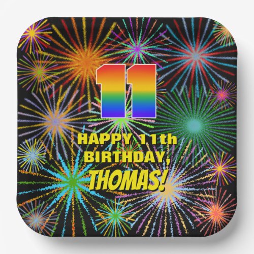 11th Birthday Colorful Fun Celebratory Fireworks Paper Plates