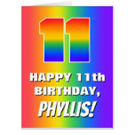 [ Thumbnail: 11th Birthday: Colorful, Fun Rainbow Pattern # 11 Card ]