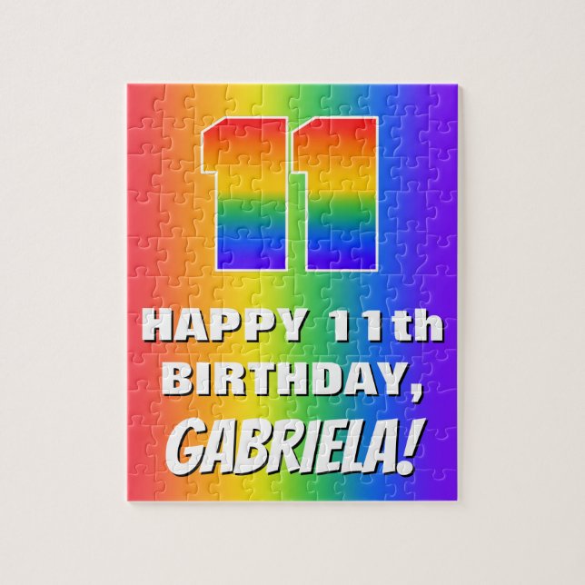 11th Birthday: Colorful, Fun Rainbow Pattern # 11 Jigsaw Puzzle (Vertical)