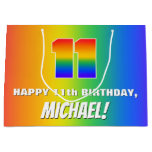 [ Thumbnail: 11th Birthday: Colorful, Fun Rainbow Pattern # 11 Gift Bag ]