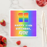 [ Thumbnail: 11th Birthday: Colorful, Fun Rainbow Pattern # 11 Napkins ]