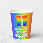 [ Thumbnail: 11th Birthday: Colorful, Fun Rainbow Pattern # 11 Paper Cups ]