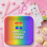 [ Thumbnail: 11th Birthday: Colorful, Fun Rainbow Pattern # 11 Paper Plates ]