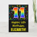 [ Thumbnail: 11th Birthday: Colorful Music Symbols + Rainbow 11 Card ]
