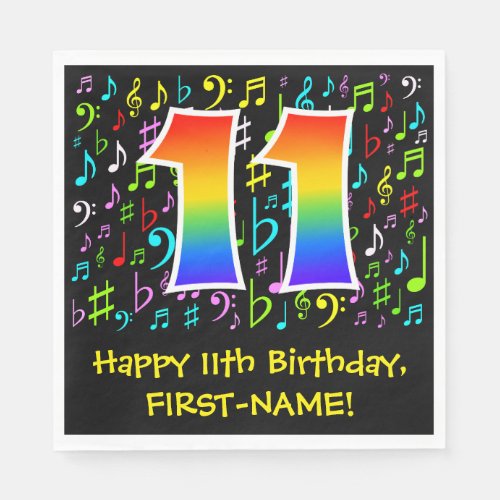 11th Birthday _ Colorful Music Symbols Rainbow 11 Napkins