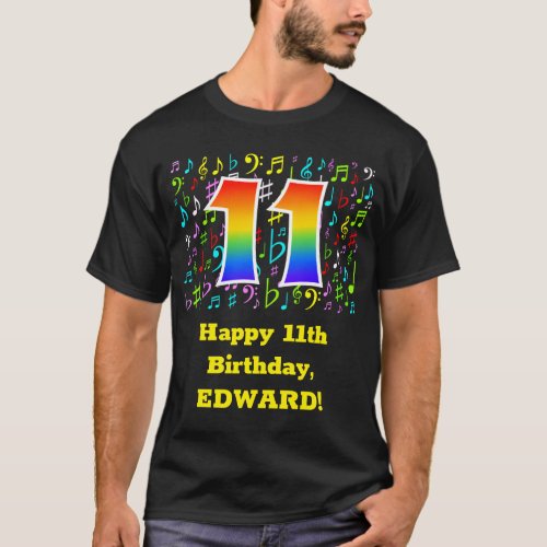 11th Birthday Colorful Music Symbols Rainbow 11 T_Shirt