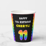 [ Thumbnail: 11th Birthday: Colorful Rainbow # 11, Custom Name Paper Cups ]