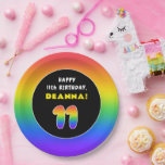 [ Thumbnail: 11th Birthday: Colorful Rainbow # 11, Custom Name Paper Plates ]