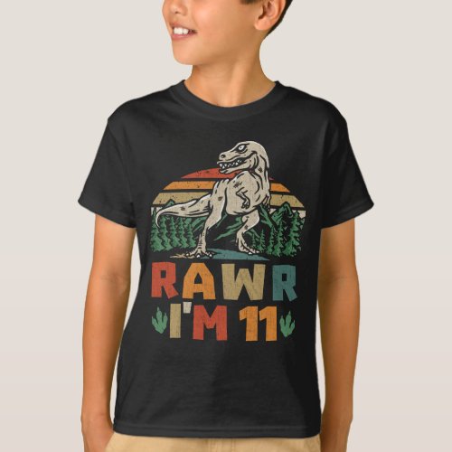 11th Birthday Dinosaur T Rex Rawr Im 11 For Boys  T_Shirt