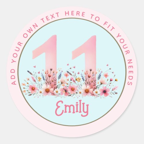 11th Birthday Fairy Floral Pink Princess Fairytale Classic Round Sticker