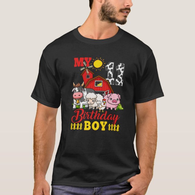 11Th Birthday Farm Animals Boy 11 Years Old Birthd T-Shirt (Front)
