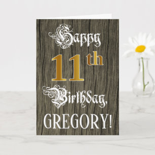 11th Birthday: Faux Gold Look + Faux Wood Pattern Card