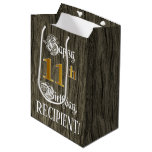 [ Thumbnail: 11th Birthday: Faux Gold Look & Faux Wood Pattern Gift Bag ]