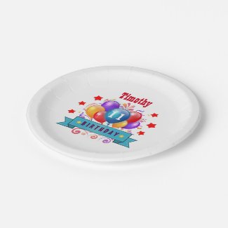 11th Birthday Festive Colorful Balloons B11AZ Paper Plate